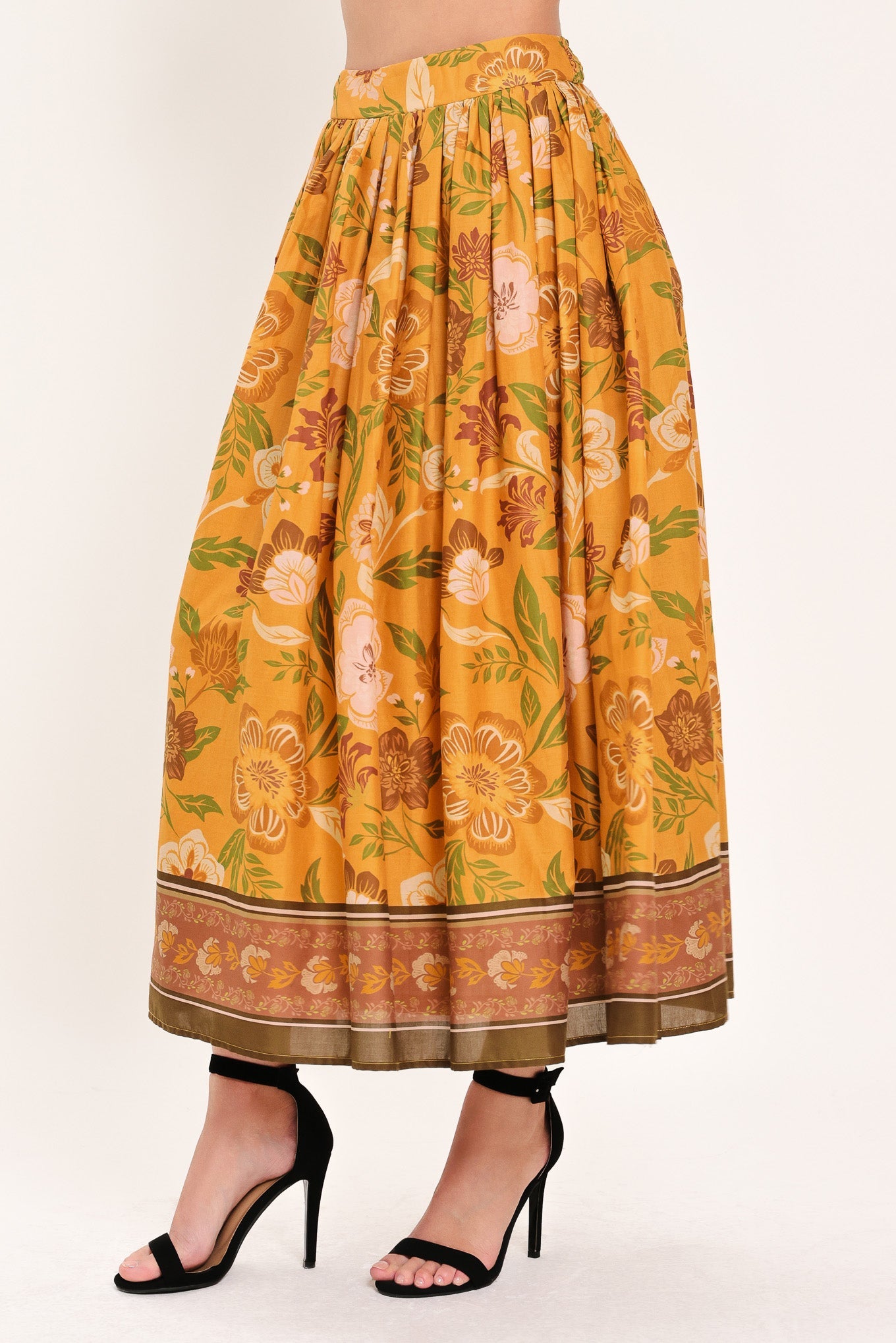 Sunset Garden Woven Full Midi Skirt