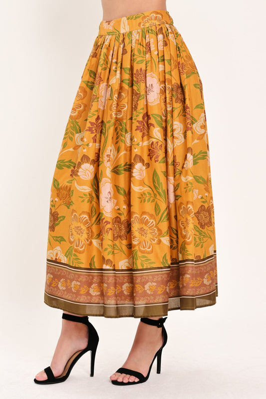 Sunset Garden Woven Full Midi Skirt