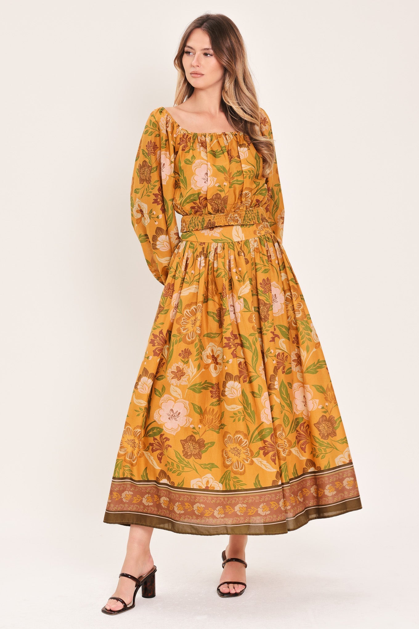 Sunset Garden Woven Full Midi Skirt