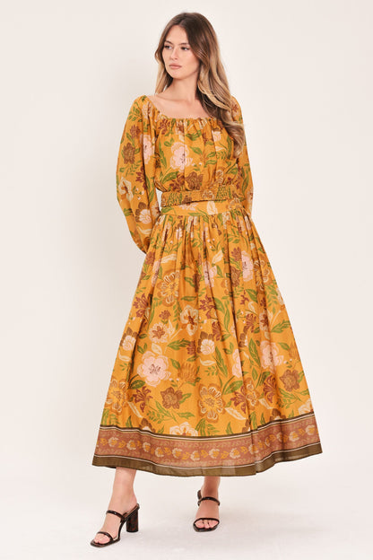 Sunset Garden Woven Full Midi Skirt