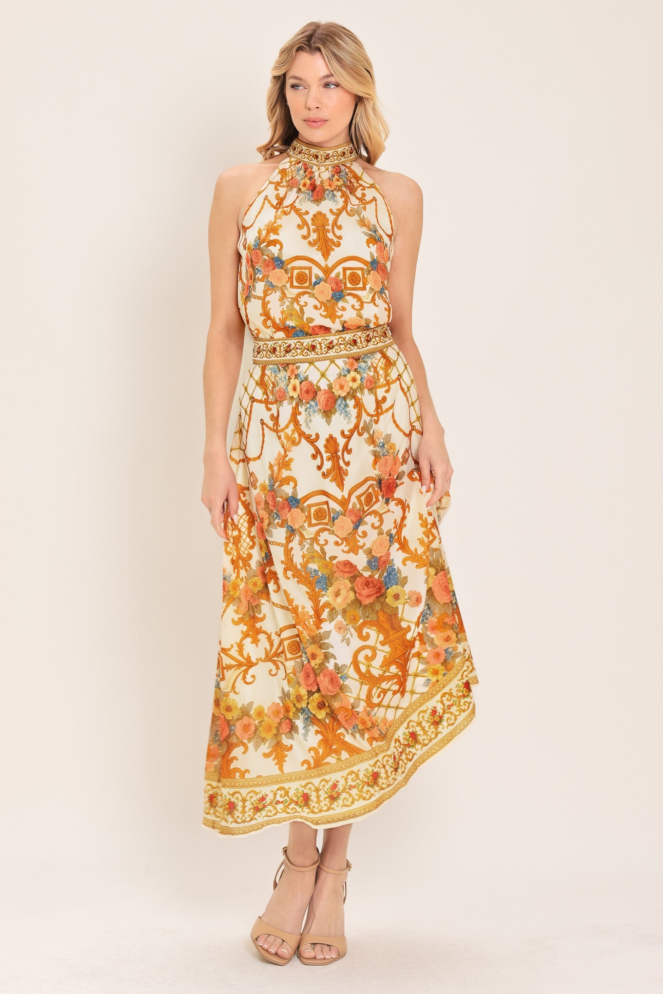 Antique Bloom Woven Midi Circle Skirt