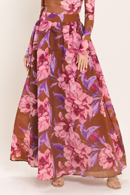 Plum Blossom Woven Full Maxi Skirt
