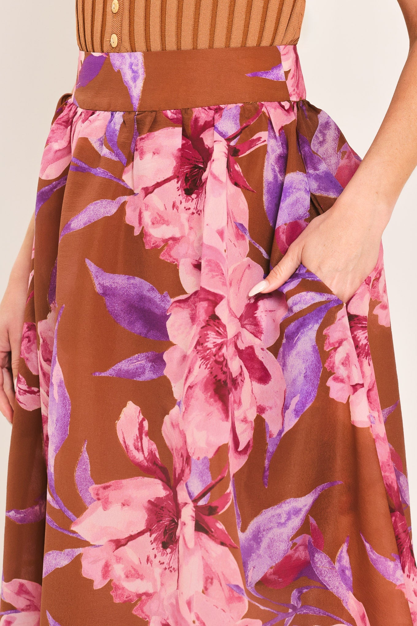 Plum Blossom Woven Full Maxi Skirt
