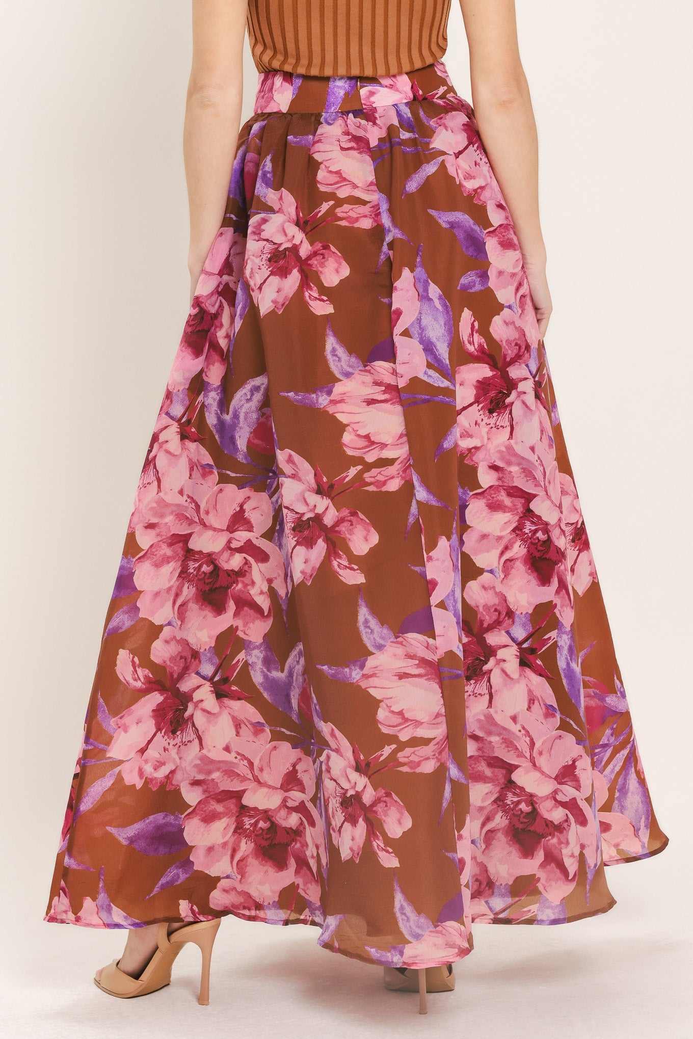 Plum Blossom Woven Full Maxi Skirt