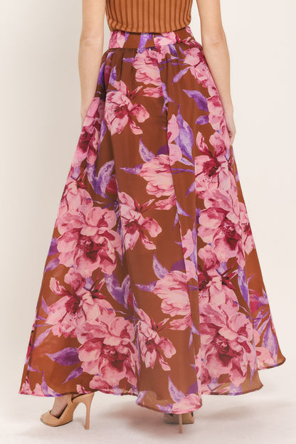 Plum Blossom Woven Full Maxi Skirt
