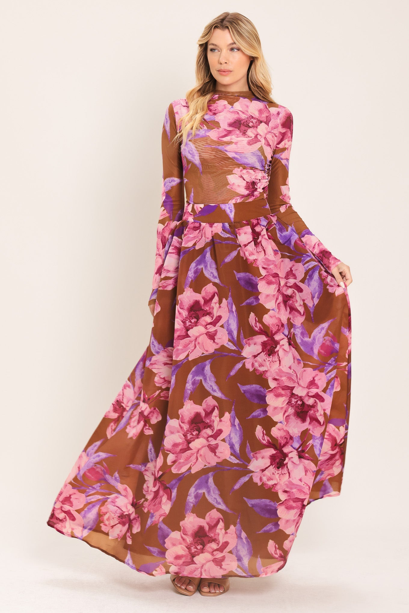 Plum Blossom Woven Full Maxi Skirt
