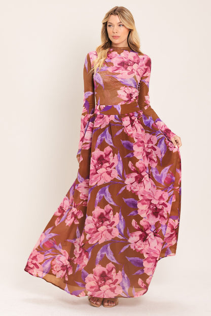 Plum Blossom Woven Full Maxi Skirt