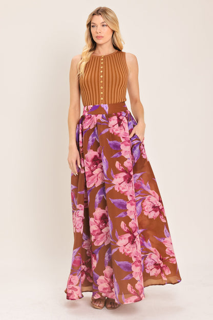 Plum Blossom Woven Full Maxi Skirt