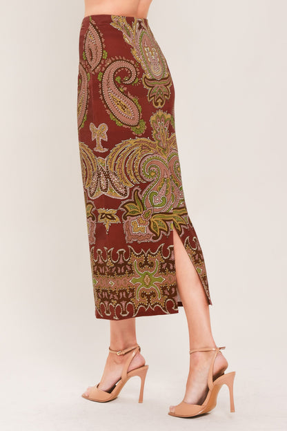 Rustic Medallion Woven Pencil Skirt