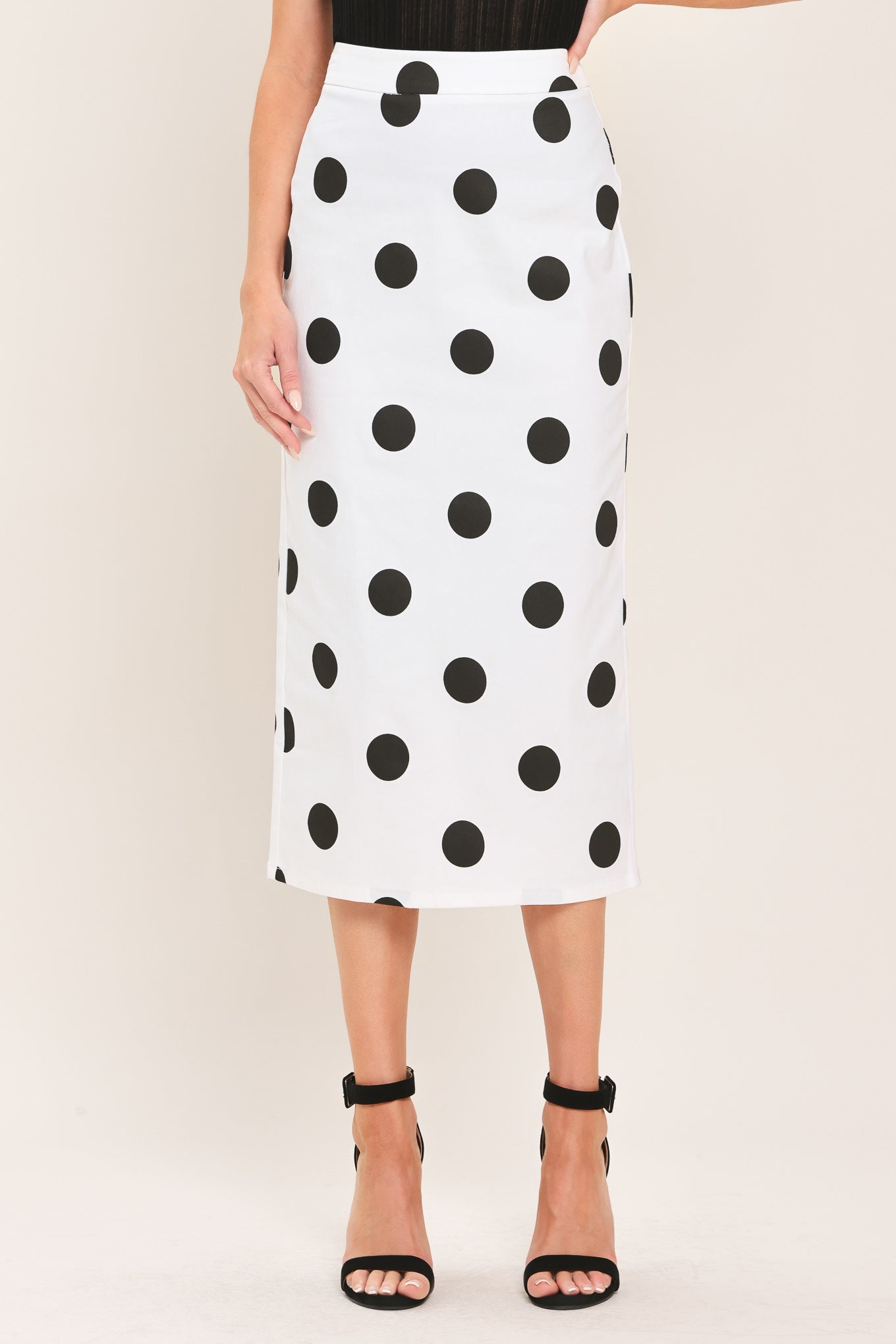 Retro Polka Dot Woven Midi Pencil Skirt