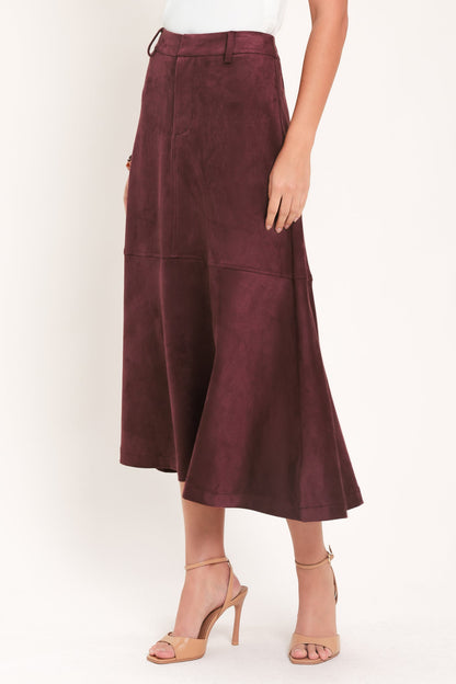 Wineberry Meadow Muse Faux Suede Midi Skirt