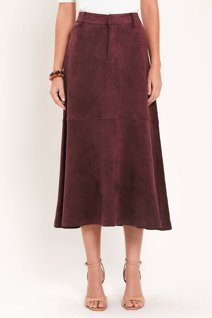 Wineberry Meadow Muse Faux Suede Midi Skirt