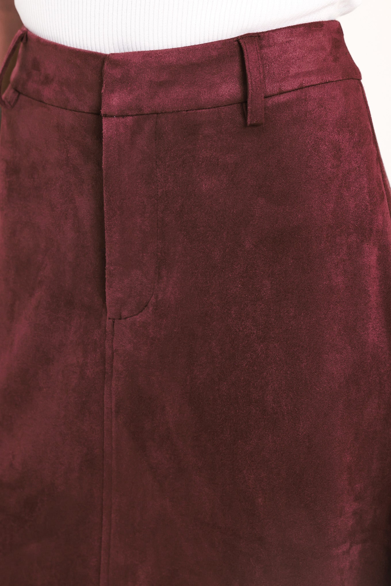 Wineberry Meadow Muse Faux Suede Midi Skirt