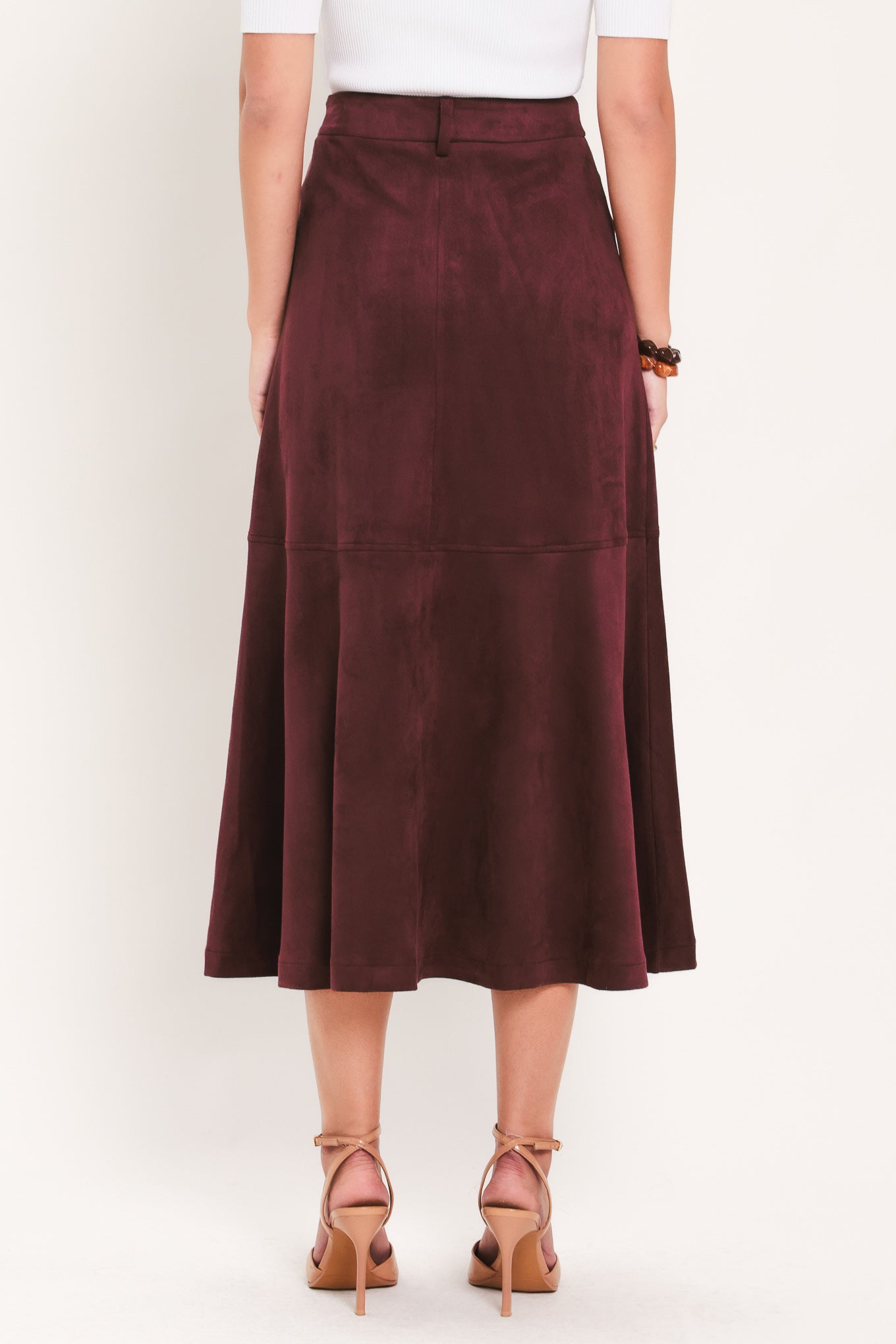 Wineberry Meadow Muse Faux Suede Midi Skirt