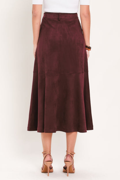 Wineberry Meadow Muse Faux Suede Midi Skirt