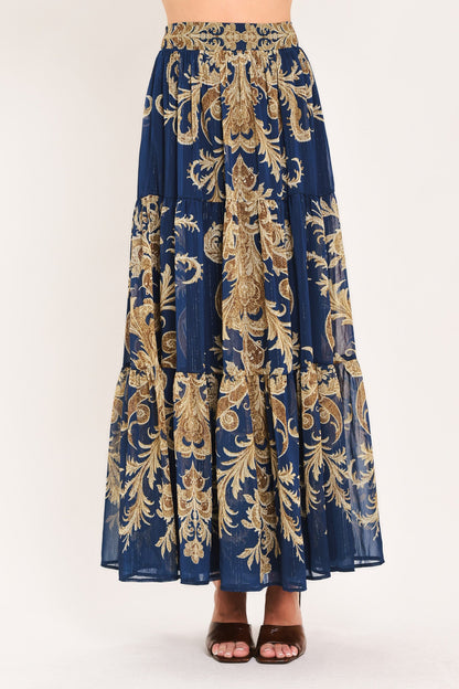 Midnight Heritage Flow Woven Maxi Skirt