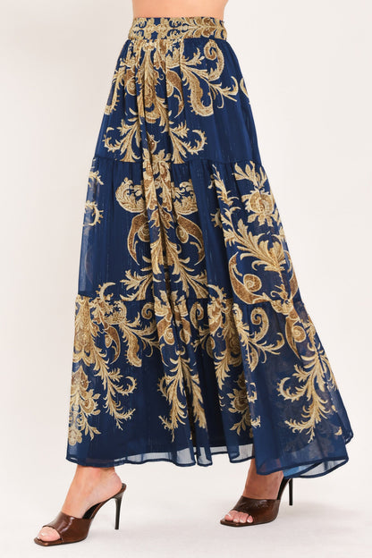 Midnight Heritage Flow Woven Maxi Skirt