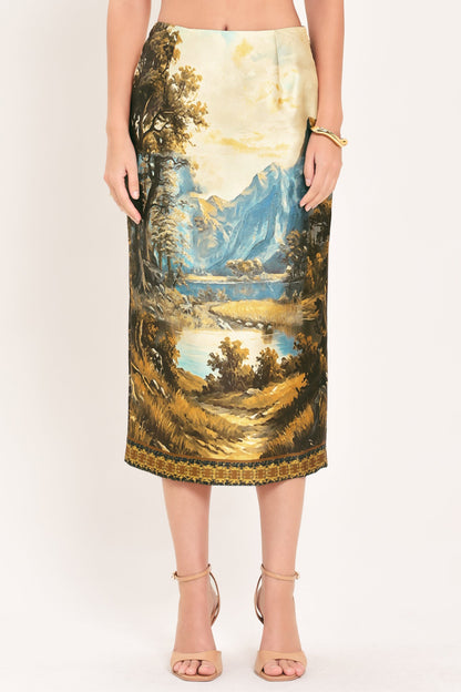 Harvest River Reverie Woven Pencil Skirt