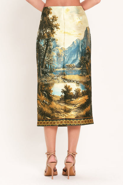 Harvest River Reverie Woven Pencil Skirt