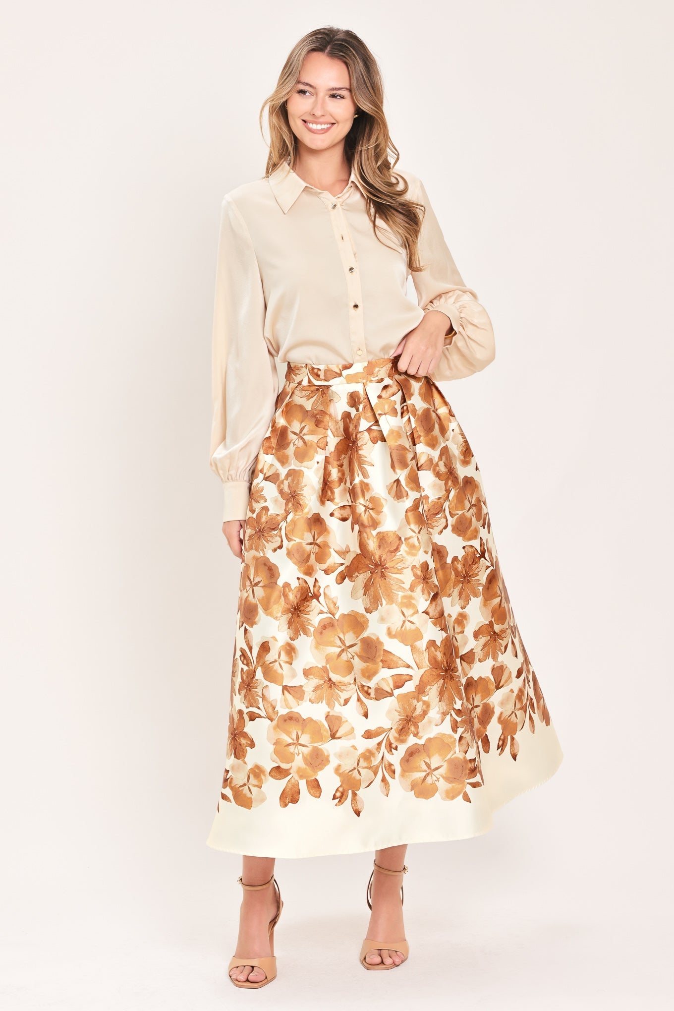 Butterscotch Garden Verse Woven Full Midi Skirt