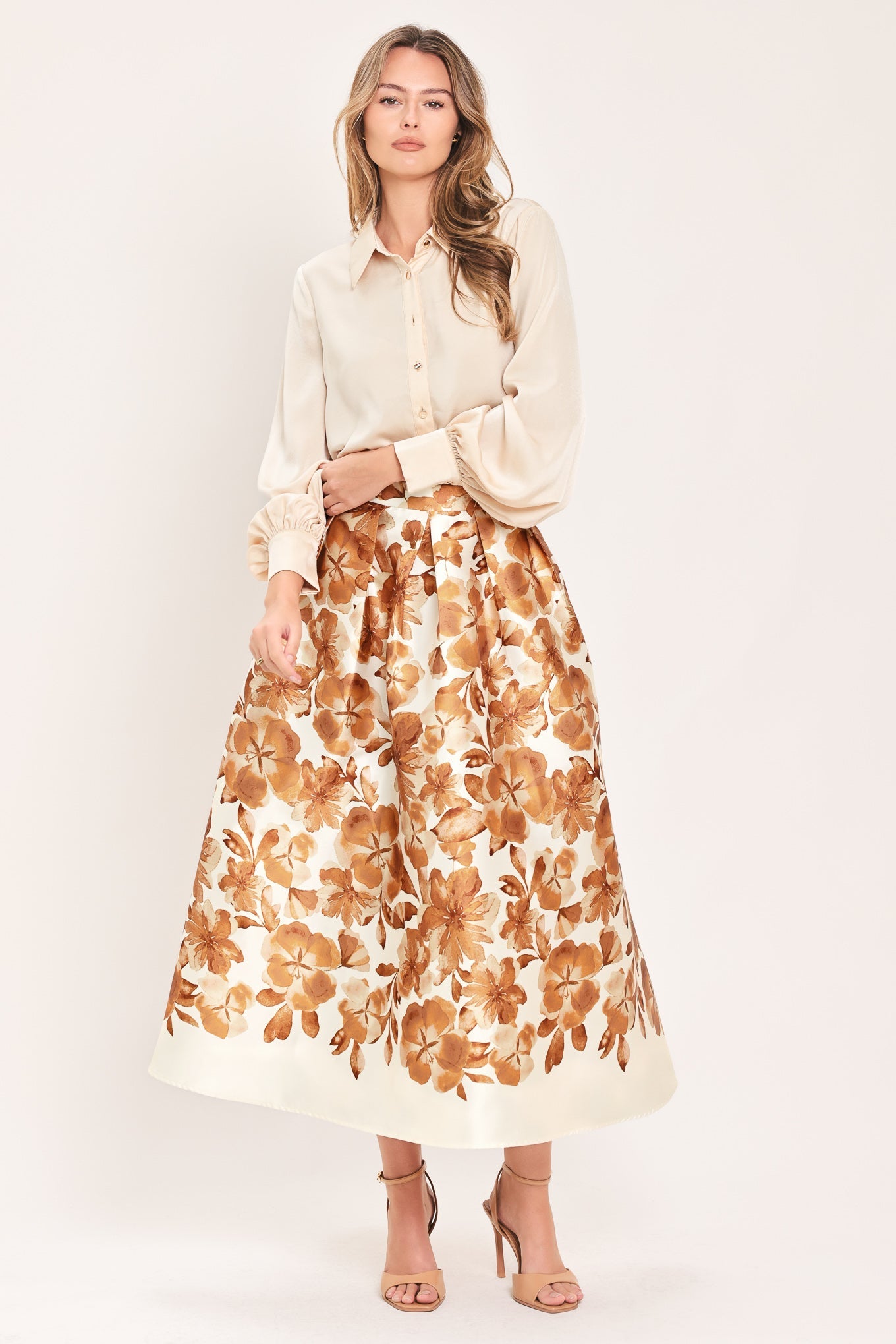 Butterscotch Garden Verse Woven Full Midi Skirt