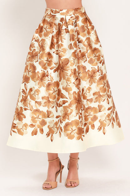 Butterscotch Garden Verse Woven Full Midi Skirt