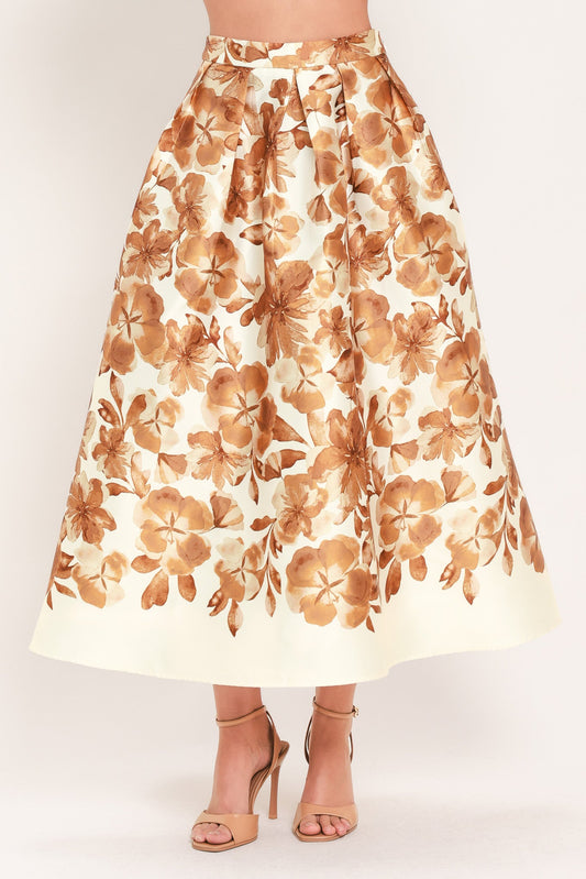 Butterscotch Garden Verse Woven Full Midi Skirt