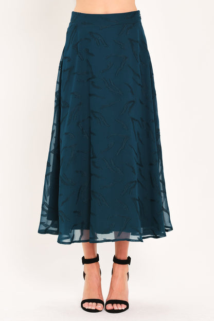 Teal Shadow Sway Woven Jacquard Circle Midi Skirt