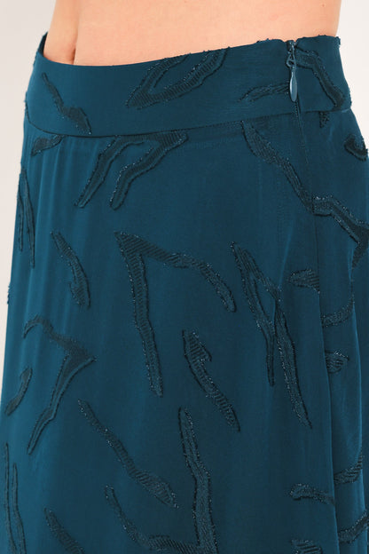 Teal Shadow Sway Woven Jacquard Circle Midi Skirt