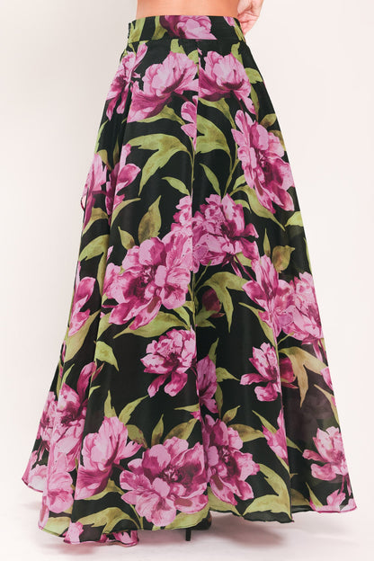 Noir Garden Black Printed Full-circle Maxi Skirt