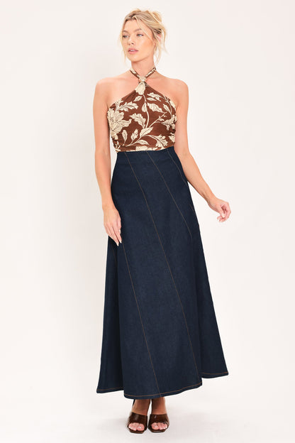 Indigo Sway Denim Ankle Skirt