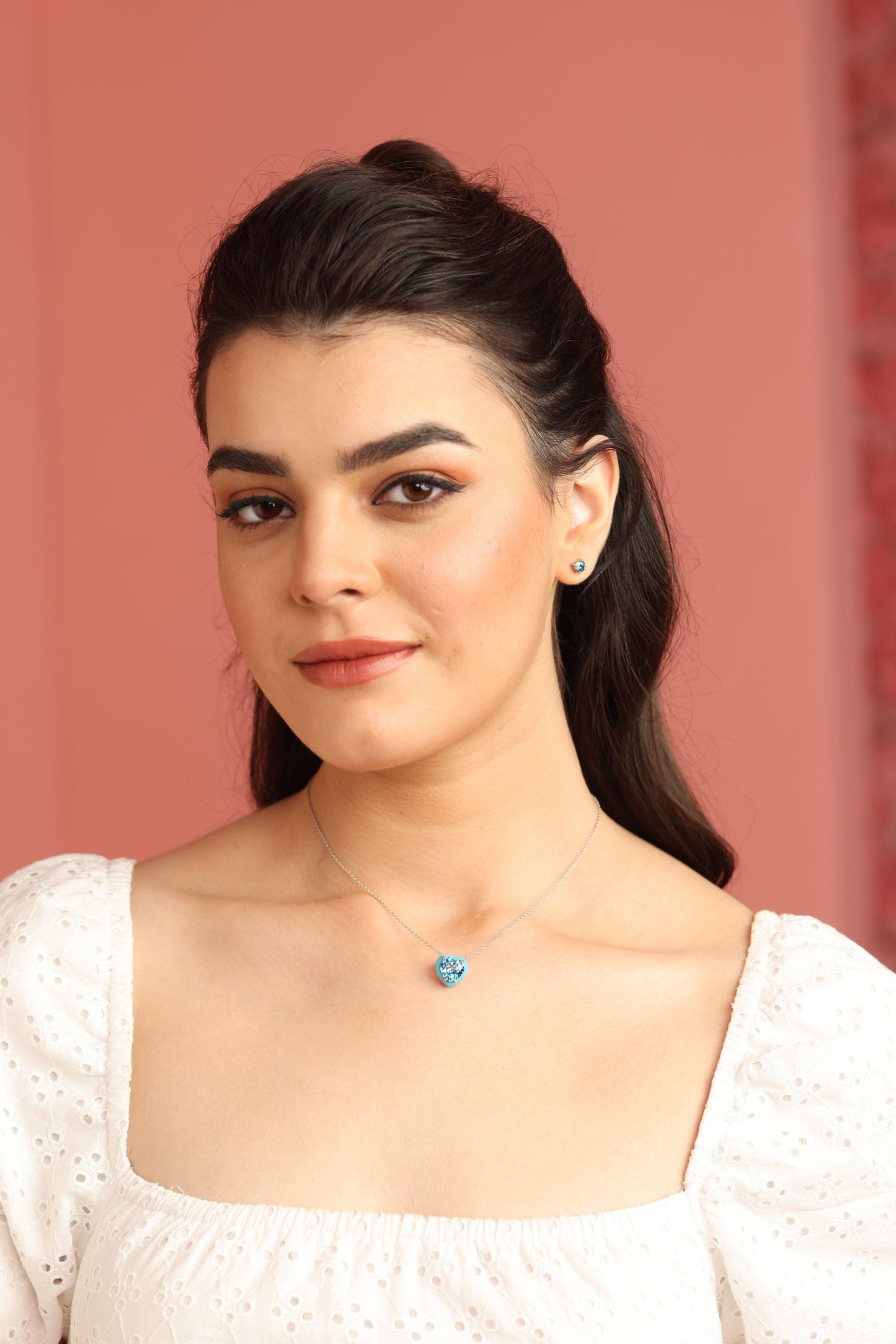 Natural Blue Topaz Heart Pendant Necklace