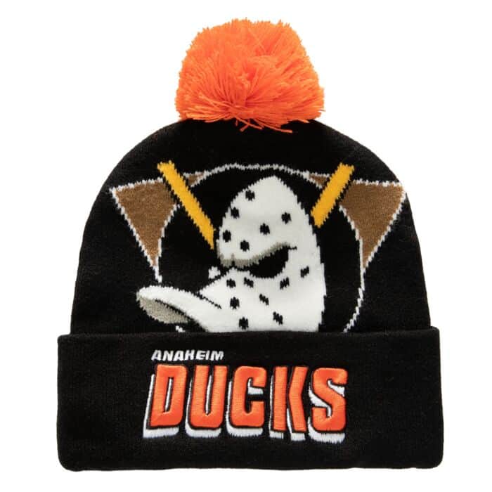 Mitchell & Ness Men's NHL Punch Out Pom Knit Ducks Knit Hat