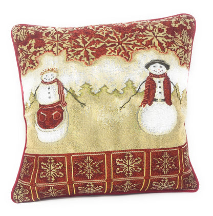 Tache Mr. & Mrs. Snowman Couple Woven Tapestry Throw Pillow Cover (10323CC)
