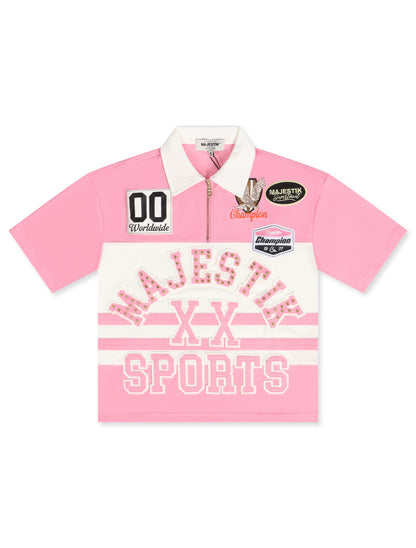Majestik Pique Cut and Sewn Quarter Zip Polo - Pink