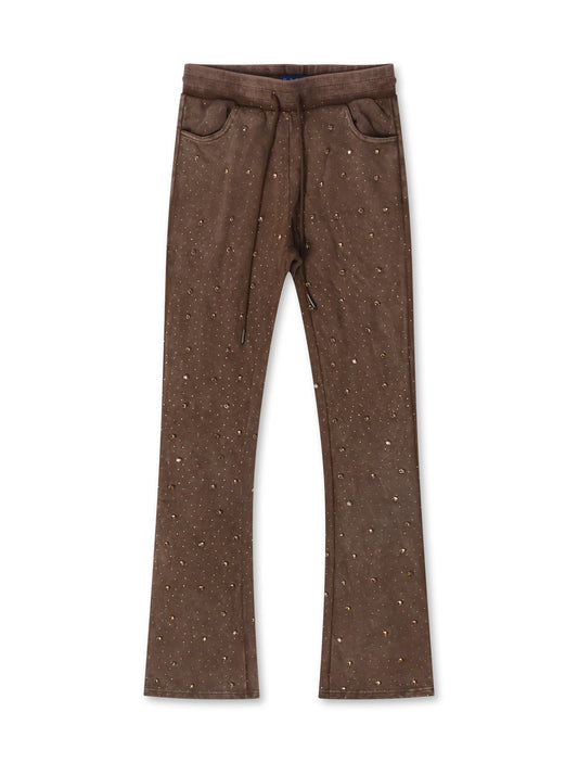 Rebel Denim Diamond Stacked Sweatpants - Brown