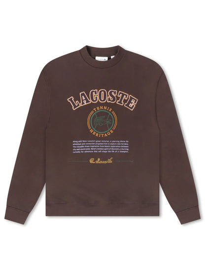 Lacoste Embroidered Shield Fleece Sweatshirt - Brown