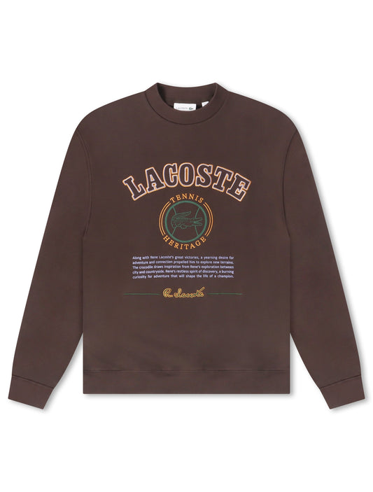 Lacoste Embroidered Shield Fleece Sweatshirt - Brown