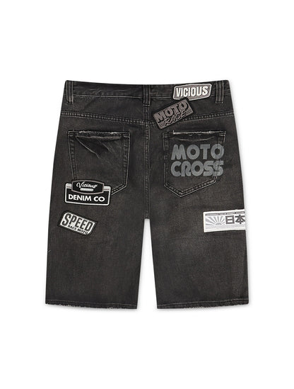 Vicious Denim Patch Shorts - Black