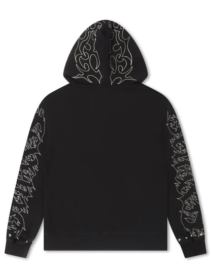 Revenge Tribal Skull Studded Zip-Up - Black/Silver