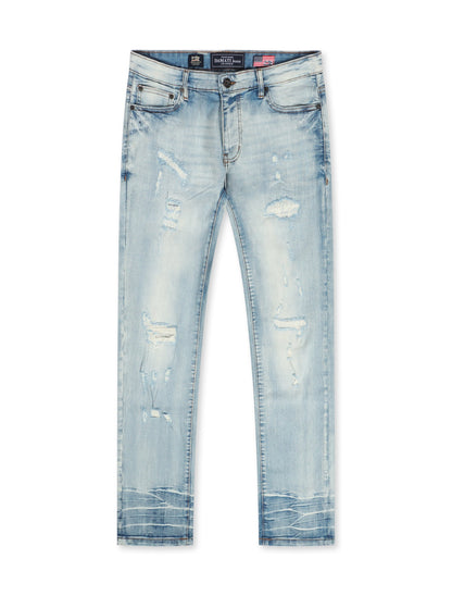 Damati Distressed Slim Fit Stretch Jeans - Ice Blue