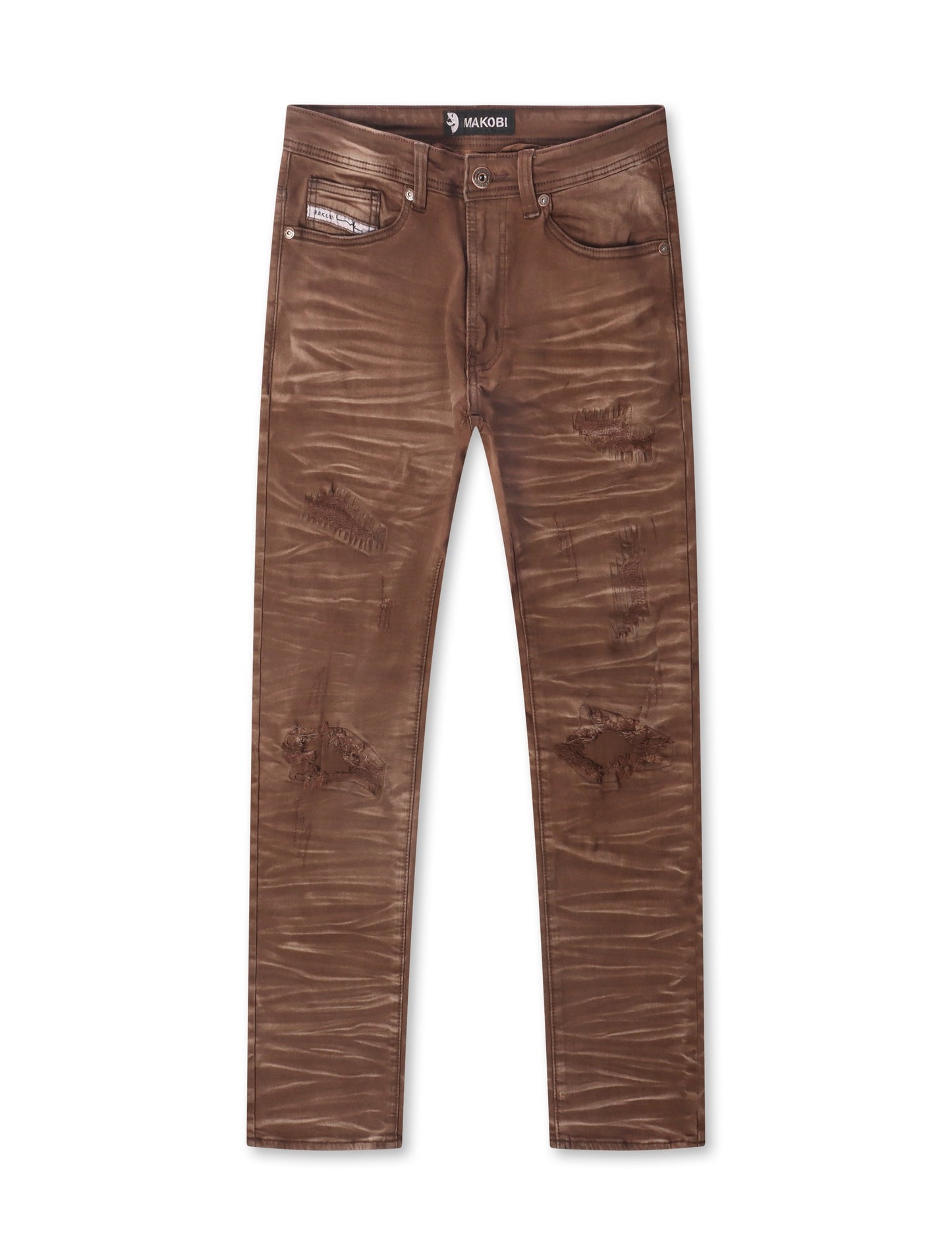 Makobi Distressed Straight Leg Jeans – Brown