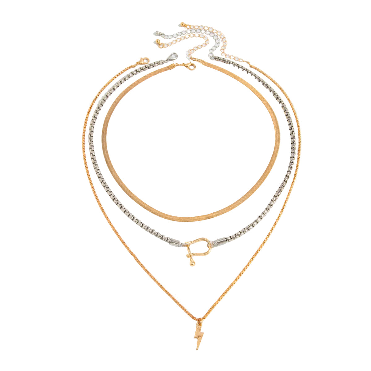 Two Tone U-Shape Lightning Pendant Necklace Set