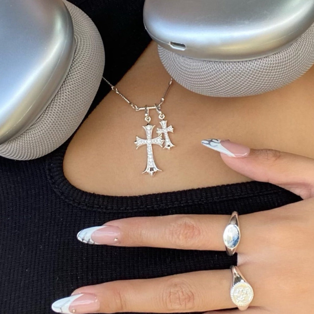 Mint & Lily Double Cross Pendant Necklace