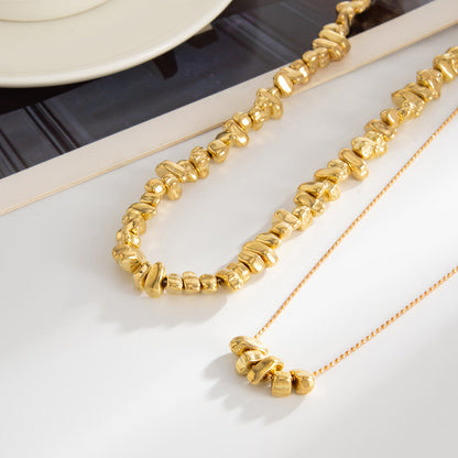 Goldtone Irregular Beads Chain Necklace Set