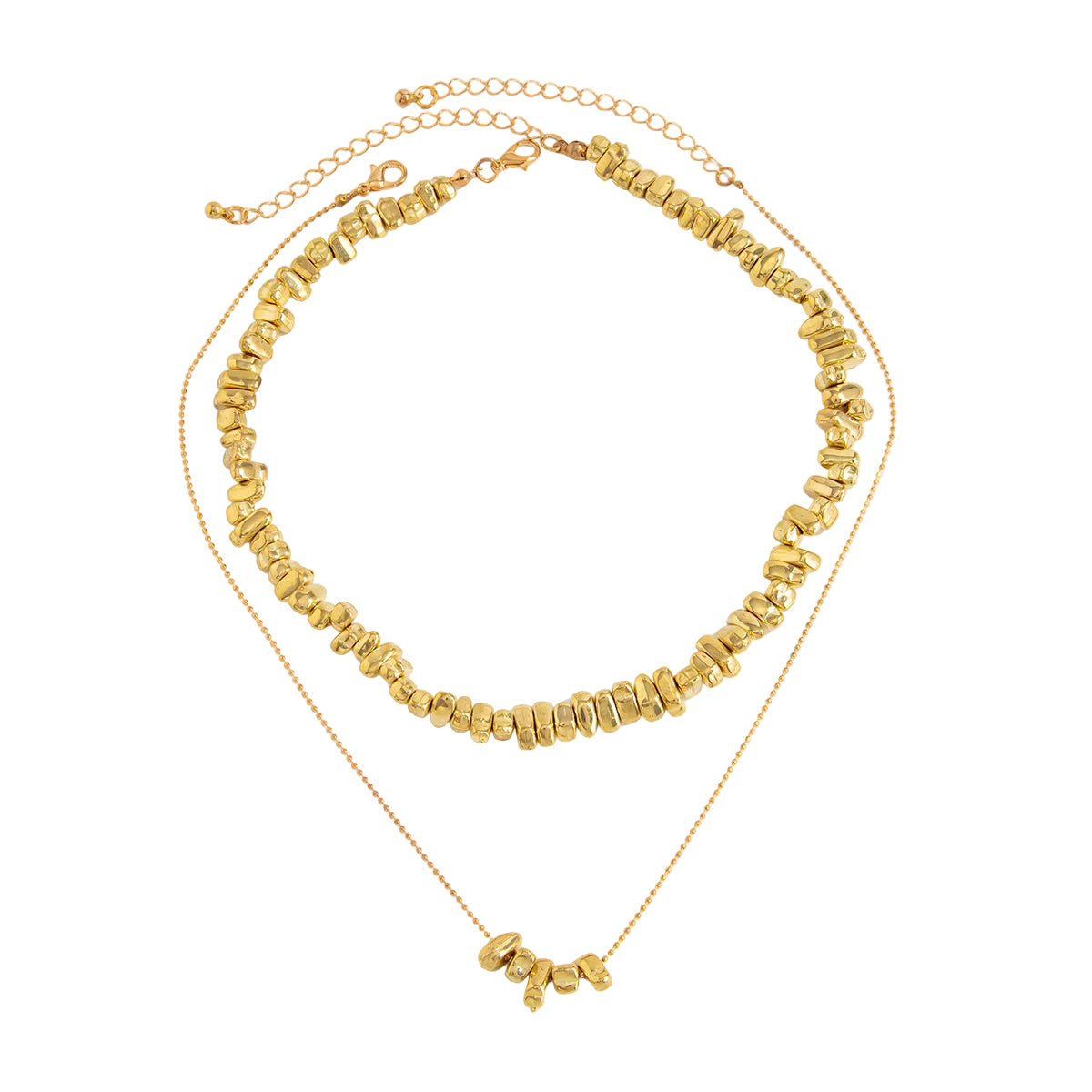 Goldtone Irregular Beads Chain Necklace Set