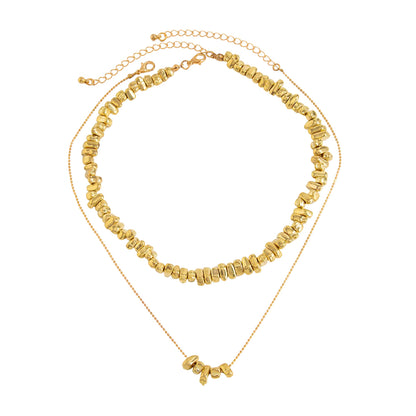 Goldtone Irregular Beads Chain Necklace Set