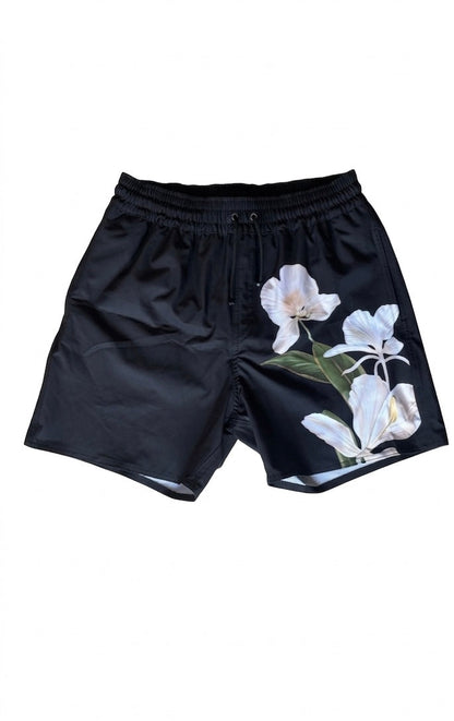 Black Floral Swim Trunks