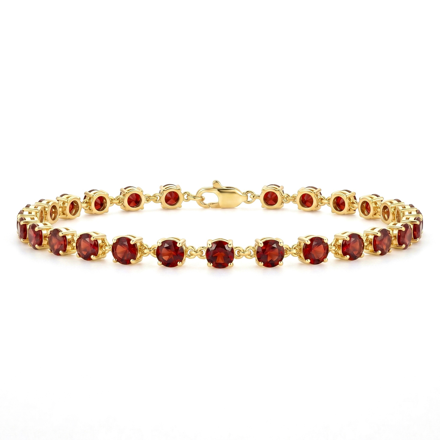 4.72 Ct Round Red Garnet Prong Yellow Gold Plated Silver Classic Inline Lobster Clasp Tennis Bracelet