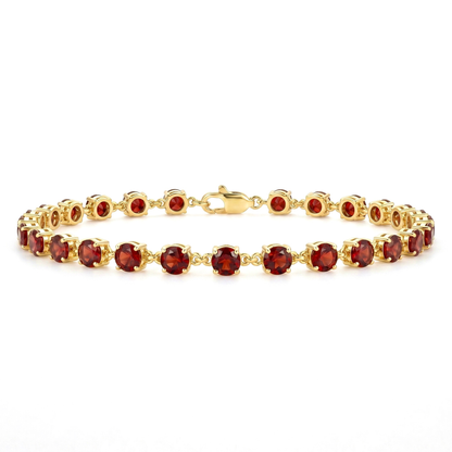 4.72 Ct Round Red Garnet Prong Yellow Gold Plated Silver Classic Inline Lobster Clasp Tennis Bracelet